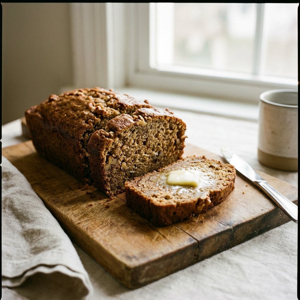 Slice of banana bread with butter