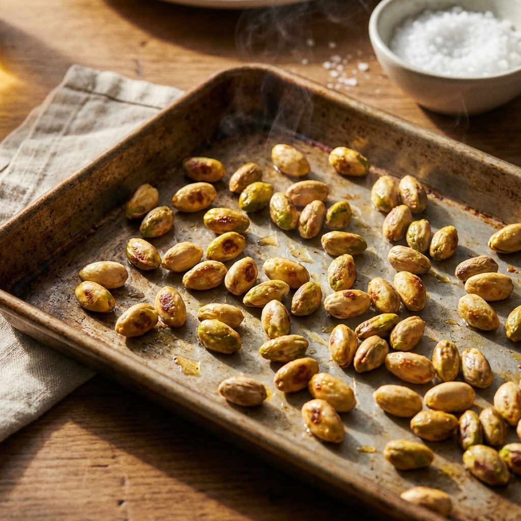 Roasting pistachios on baking sheet