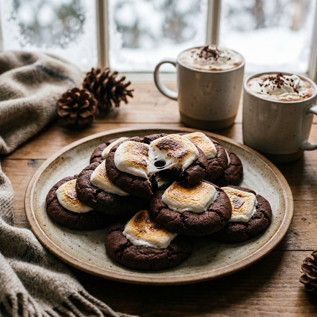 Hot chocolate cookies with toasted marshmallow