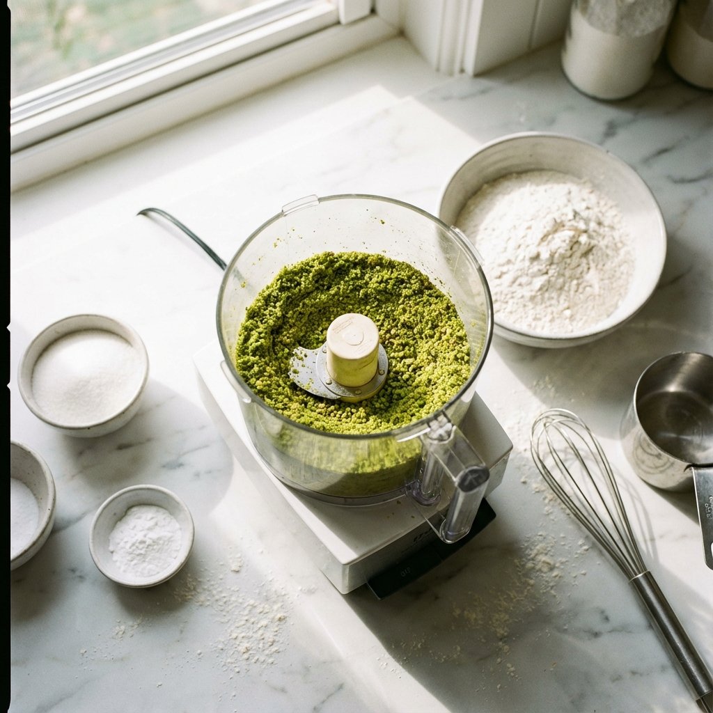 Grinding pistachios in a food processor