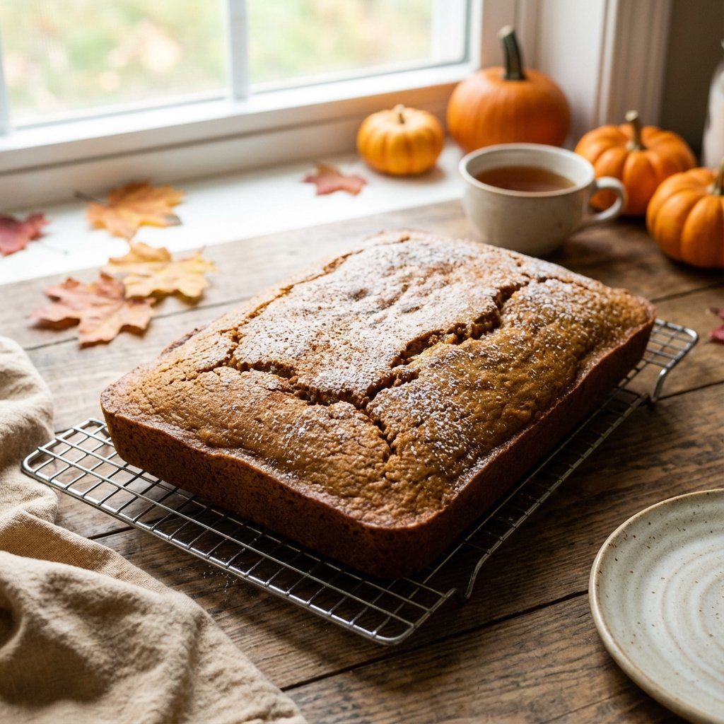 Golden baked pumpkin cake cooling